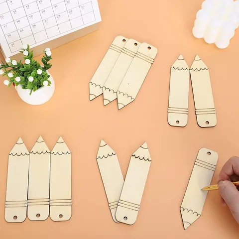 Marcadores de Madera En Blanco en Forma de Lápiz DIY Piezas de Madera Huecas Sin Terminar Con Cuerda de Cáñamo Para Manualidades Escuela Oficina