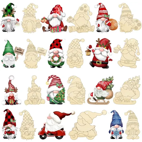Unfinished Wooden Christmas Gnome Cutouts DIY Painting Hanging Ornaments With Pigments And Hemp Rope Holiday Decor