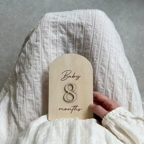 Wooden Baby Milestone Cards Monthly Growth Record Photo Props Newborn Keepsake Wooden Numbers Set Nursery Decor