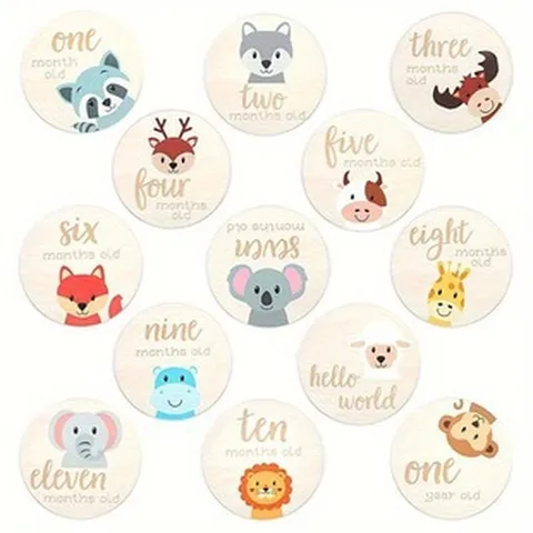 Ensemble de Cartes de Jalon pour Bébé en Bois Nouveau-né Enregistrement de Croissance Mensuelle Tranches de Bois Accessoires de Photographie Cadeau de Fête de Bébé