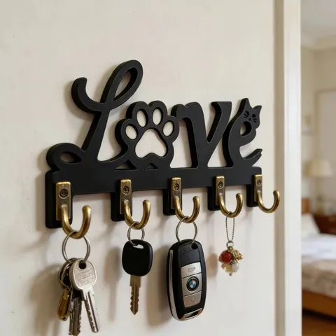 Hölzerner Schlüsselhalter Für Wand Dekorative Sweet Home Schlüsselhaken Mit Katzenpfote Design Hölzerne Wandhalterung Für Flur