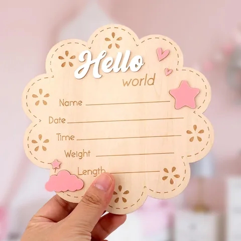 Wooden Newborn Milestone Plaque Hello World Milestone Card Baby Photography Prop Wood Growth Record Sign