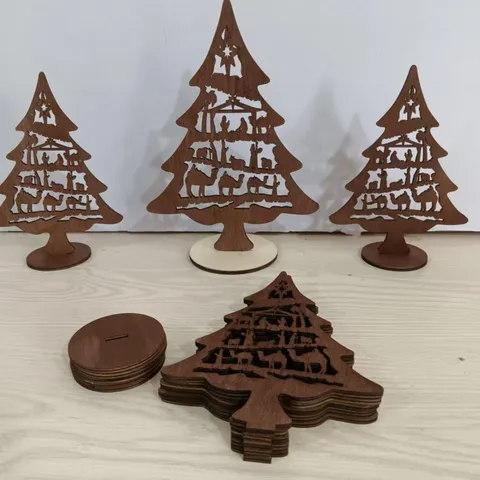 Houten Kerstboom Kerststal Tafeldecoratie Koffiebruin 3-Delige Set Vakantie Huisdecoratie