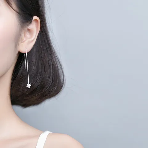 S925 Sterling Silver Maple Leaf Threader Earrings For Women Elegant Long Tassel Leaf Dangle Ear Wire Summer Jewelry