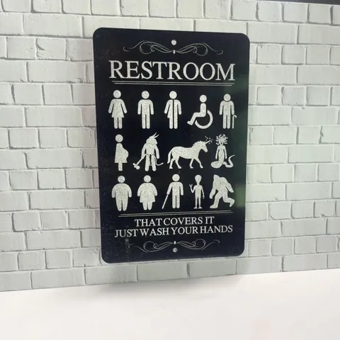 Funny Restroom Door Sign Vintage Black White Bathroom Hanging Plaque Home Decor Wall Art