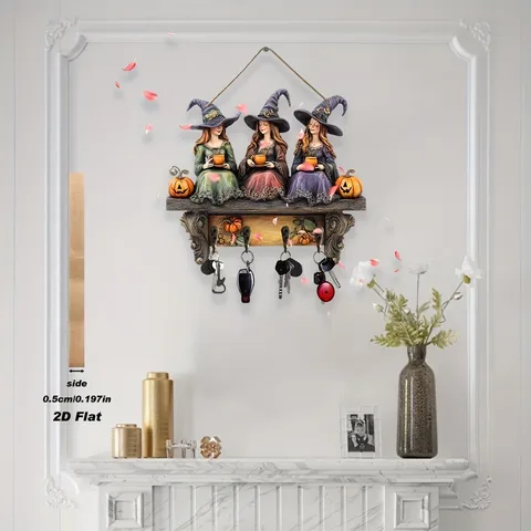 Halloween Wooden Hanging Sign Witch Wall Decor Key Holder With Hooks Festival Home Party Decoration Ornament