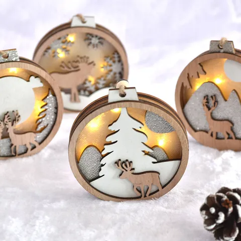 Christmas Glowing Wooden Elk Pendant LED Light Hollow Hanging Ornament For Christmas Tree Home Holiday Party Decoration