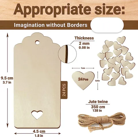 Wooden Blank Gift Bookmarks Unfinished Wood Slices Pendants With Heart Shapes And Hemp Rope For DIY Crafts Decor