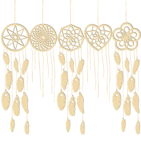 Hollow Wooden Dream Catcher Tassel Wall Hanging Ornament Laser Cut Wood Craft Home Decor Gift Set For Living Room