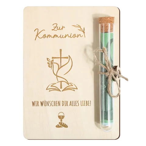 Wooden Communion Money Gift Box With Glass Test Tube Laser Engraved Religious Craft For Boys And Girls Party