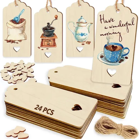 Wooden Blank Gift Bookmarks Unfinished Wood Slices Pendants With Heart Shapes And Hemp Rope For DIY Crafts Decor