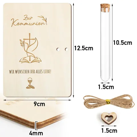 Wooden Communion Money Gift Box With Glass Test Tube Laser Engraved Religious Craft For Boys And Girls Party