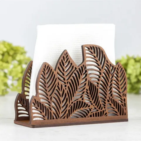 Rustic Wooden Napkin Holder For Kitchen Table Hollow Out Floral Design Wooden Tabletop Napkin Dispenser Stand Home Decor