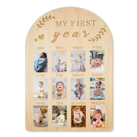 Cornice per Foto Traguardo Primo Anno Bambino in Legno Tabellone Memoria Crescita Neonato