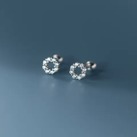 Elegant 925 Sterling Silver Rhinestone Round Stud Earrings Minimalist Geometric Small Circle Earrings For Women Commuting Jewelry Gift