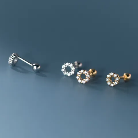 Elegant 925 Sterling Silver Rhinestone Round Stud Earrings Minimalist Geometric Small Circle Earrings For Women Commuting Jewelry Gift