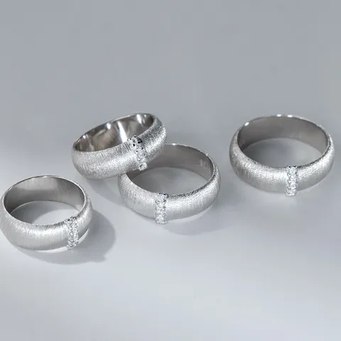Vintage 925 Sterlingsilber Ring Italienisch Gebürstetes Satin-Finish Strass Minimalistisches Nischen-Design Schmuck Damen Geschenk