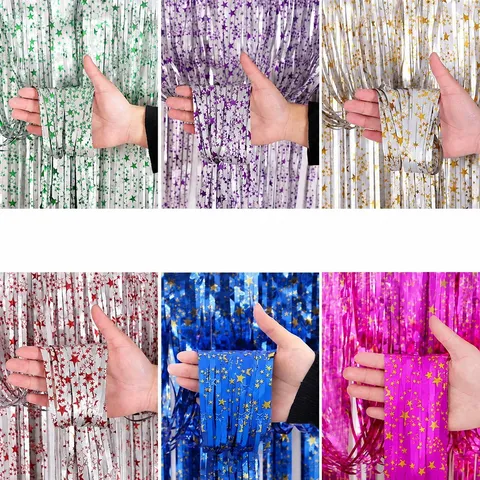 Matte Star Foil Fringe Curtain Tinsel Backdrop Party Decoration For Wedding Birthday Photography Photo Booth Prop Streamer Door Curtain Wall Decor
