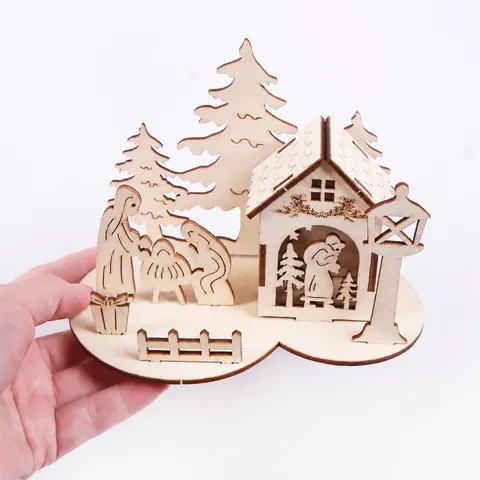 Wooden Christmas Tabletop Ornament 3D Puzzle Snowman Christmas Tree Miniature Craft Decorative Desktop Stand For Holiday Home Decor