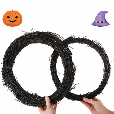 Schwarzer Rattan Halloween Kranz Mit Kürbis Hexe Fledermaus Cartoon Dekorative Requisiten Für Festliche Haus Wand Türbehang Layout Dekor