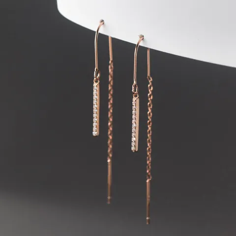 Boucles d'Oreilles Traversantes en Argent Sterling S925 Gland de Strass pour Femmes Bijoux de Luxe Légers Exquis Cadeau