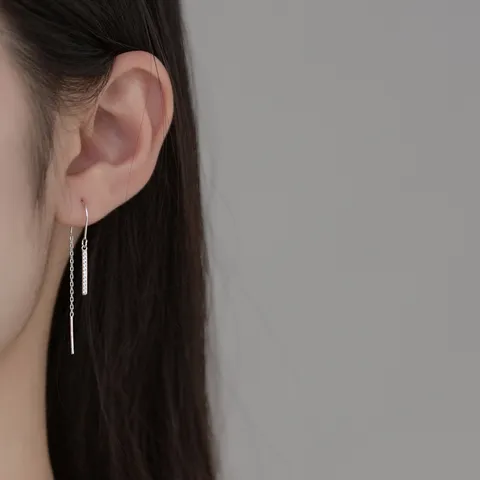 Boucles d'Oreilles Traversantes en Argent Sterling S925 Gland de Strass pour Femmes Bijoux de Luxe Légers Exquis Cadeau