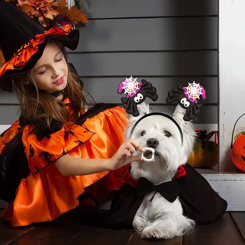 Fascia per Capelli per Animali Domestici di Halloween per Cani e Gatti Regolabile Zucca Fantasma Pipistrello Ragno Bulbo Oculare Decorazione per Feste