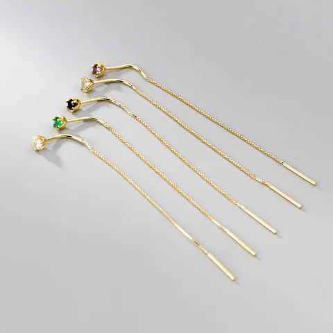 S925 Sterling Silver Minimalist Single Rhinestone Ear Line Earrings Long Box Chain Tassel Earrings For Women Fashion Jewelry