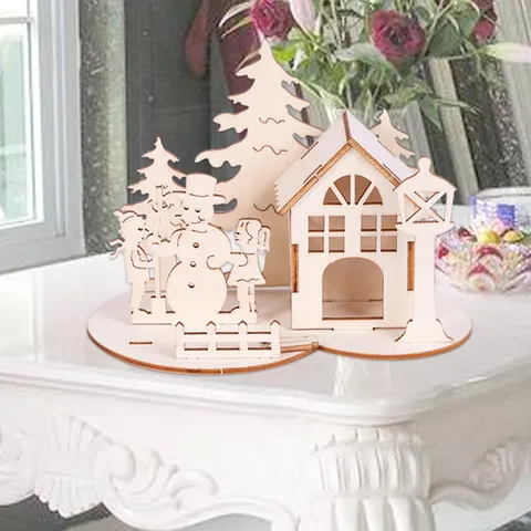 Weihnachten Holz Tischdeko 3D Puzzle Schneemann Weihnachtsbaum Miniatur Handwerk Dekorativ Tischständer Für Feiertag Wohnkultur