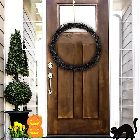 Schwarzer Rattan Halloween Kranz Mit Kürbis Hexe Fledermaus Cartoon Dekorative Requisiten Für Festliche Haus Wand Türbehang Layout Dekor