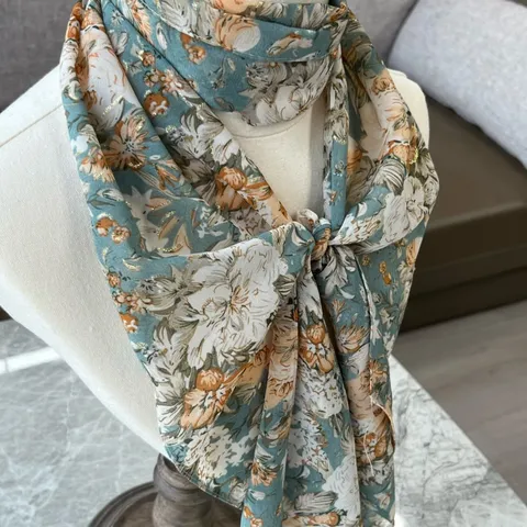 Ethnic Retro Pleated Floral Imitation Georgette Scarf Chinese Romantic Temperament Women Neck Protector Fashion Scarf