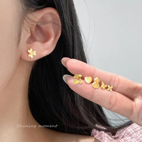 Lasergravierte S925 Sterlingsilber Ohrstecker Elegante Kleeblatt Schmetterling Wulu Herz Kirsch Formen Mode Schmuck Für Damen Geschenk