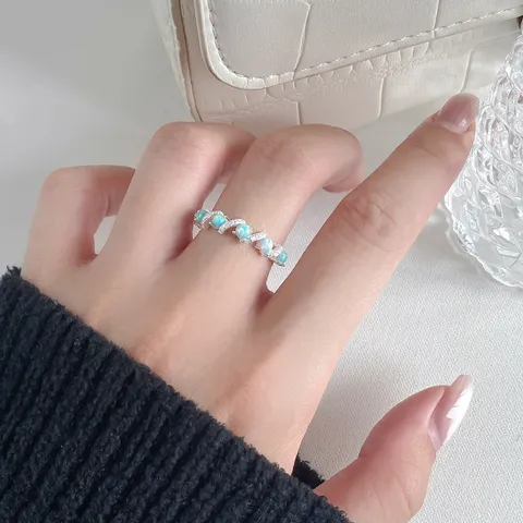 925 Sterlingsilber Wickelring Strass Eingelegt Opal Elegant Verschlungen Band Offener Fingerring Schmuck Geschenk Für Damen