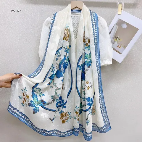 Sciarpa In Poliestere Stampa Floreale Vintage Donna Scialle Leggero Di Protezione Solare Per Estate