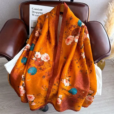 Donna Vintage Motivo Pelle di Drago Stampa Floreale Lunga Sciarpa in Raso Leggera Scialle Protezione Solare Sciarpa alla Moda
