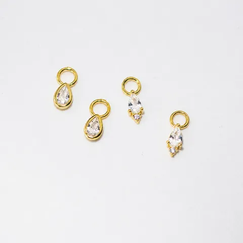 925 Sterling Silver DIY Rhombus Flower Water Drop Star Pendant Earrings Gold Plated Rhinestone Jewelry For Women Gift Accessories