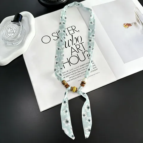 Vintage Kralen Sjaal Ketting Voor Vrouwen Bloemenprint Lichtgewicht Lange Das Zoete Casual Trui Ketting Mode Sieraden