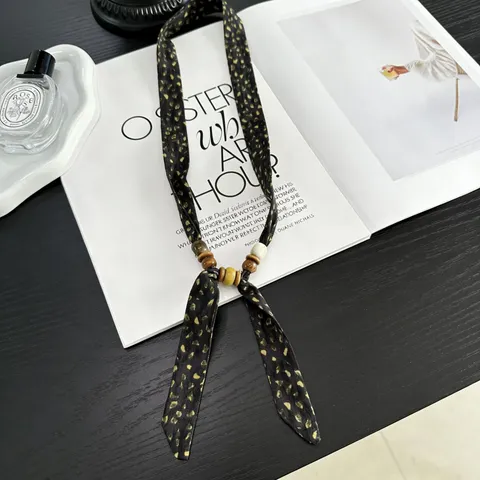 Vintage Kralen Sjaal Ketting Voor Vrouwen Bloemenprint Lichtgewicht Lange Das Zoete Casual Trui Ketting Mode Sieraden