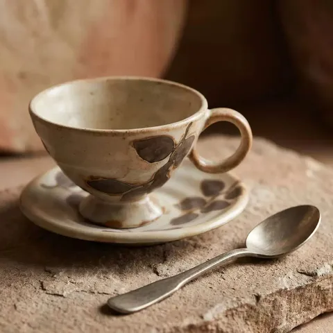 Retro Ceramic Coffee Cup And Saucer Set Kiln-Changing Glaze Tea Cup With Gift Box For Home Afternoon Tea Office