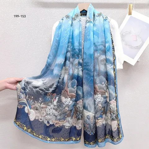 Sciarpa Lunga in Chiffon con Stampa Floreale in Stile Chinase Scialle Leggero Protezione Solare per Donne