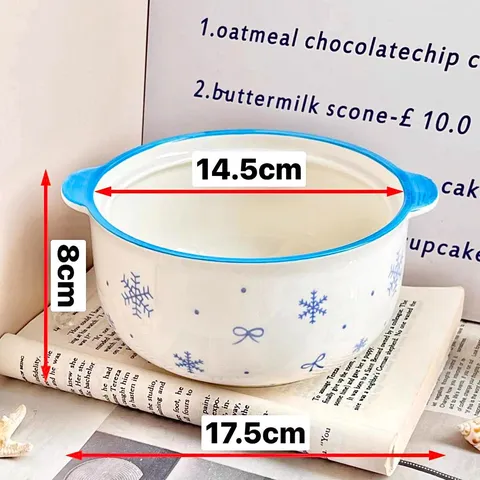 Joli Bol en Céramique pour Nouilles Instantanées Design Flocon de Neige Nœud Cartoon Grand Bol à Soupe pour Vaisselle de Maison