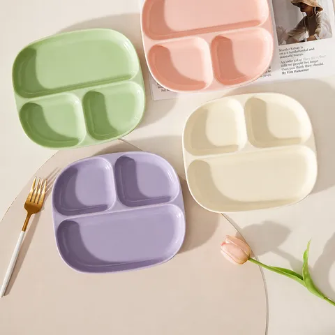 Ceramic Divided Plate Color Glazed Square Dinner Dish Modern Minimalist Tableware For Home Breakfast Kids Meal