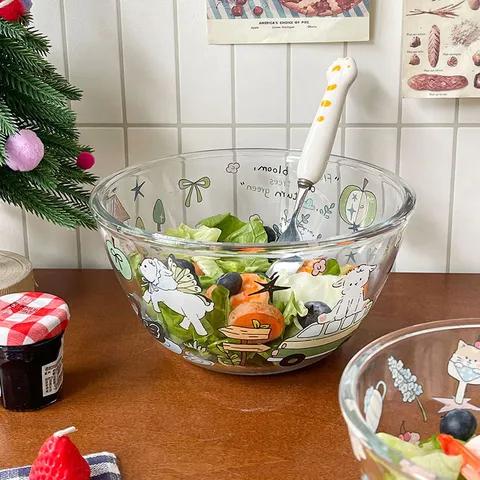 Clear High Borosilicate Glass Salad Bowl Cute Cartoon Animal Fruit Dessert Bowl Household Multifunctional Tableware