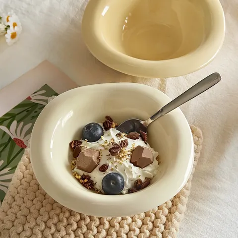 Minimalist Ceramic Yogurt Bowl Matte Finish Breakfast Cereal Fruit Salad Bowl Creative Irregular Kitchen Tableware Bowl