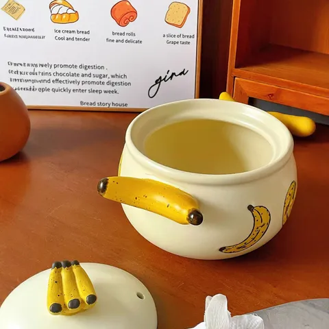 Kreativer Keramik Kasserolle Topf Mit Bananenform Deckel Suppentopf Trockengehschutz Schmortopf Küchengeschirr