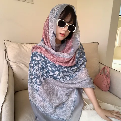 Nuovo Stile Cinese Stampa Etnica Sciarpa in Poliestere Donna Estate Protezione Solare Spiaggia Scialle Sciarpa Nappa Moda Accessori da Viaggio