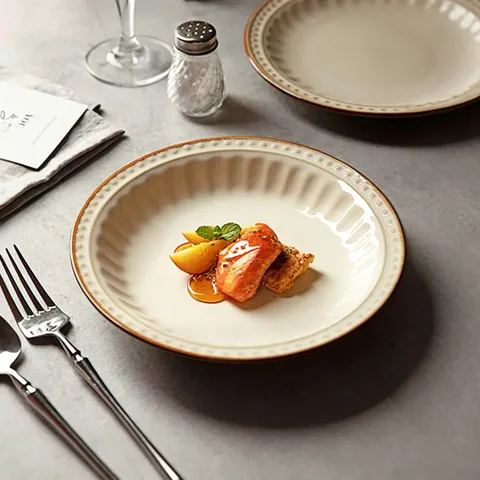Vintage Ceramic Dinner Plate Embossed Dot Underglaze Round Deep Flat Plate For Home Western Steak Pasta Tableware