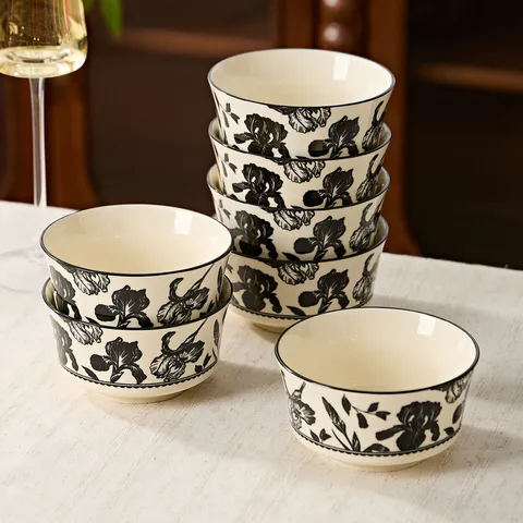 Vaisselle en Céramique Rétro de Luxe Bol et Assiette Design Floral Sous Glaçure Cuisine Salle à Manger Cadeau