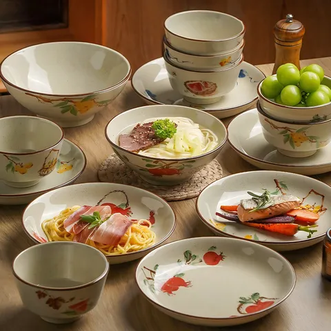 Ensemble de Vaisselle en Céramique Sous Glaçure Japonaise Rétro Peint à la Main Bol et Assiette Ensemble Cadeau