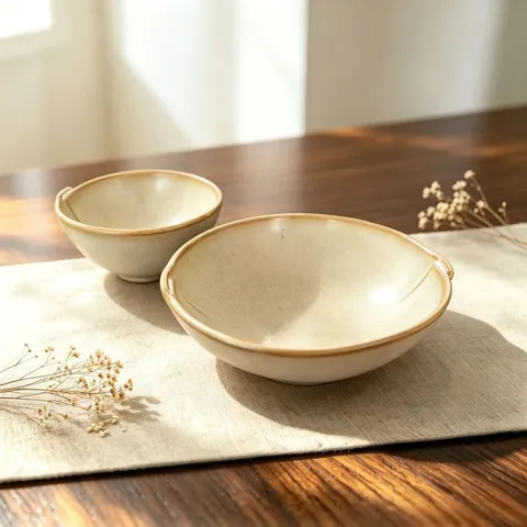 Vaisselle en Céramique Peinte à la Main Vintage Rétro Bord Roulé Bol Assiette